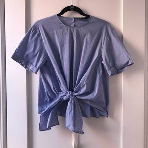 Zara XS NWOT Blue/White Striped Tie Front Blouse